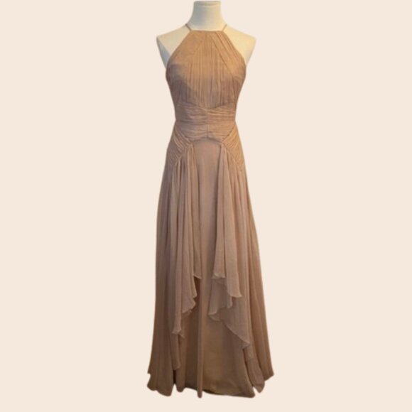 ASOS Blush Pink Halter Neck Ruched Maxi Dress Size 4 - Picture 1 of 15